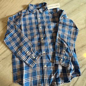 Janie & Jack NWT Boys Size 6 Plaid Linen Button Down Shirt